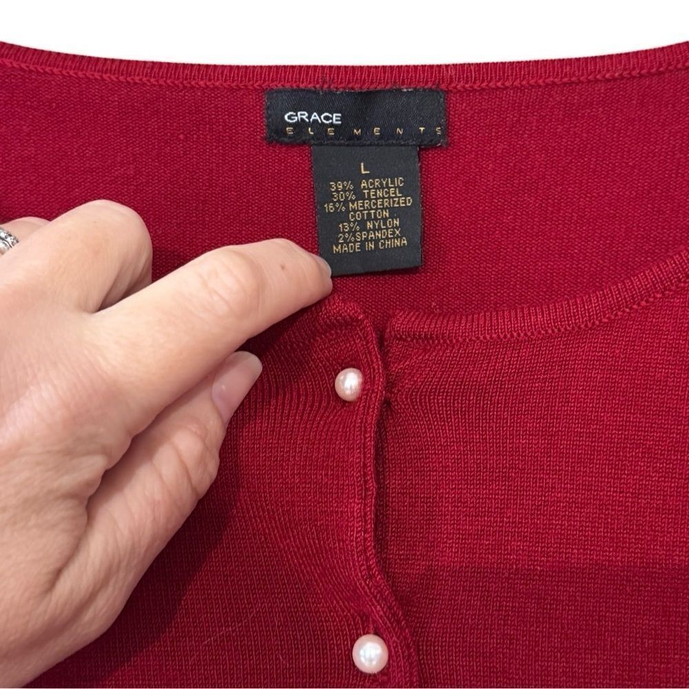 Grace Elements Red Pearl Button Down Cardigan Swe… - image 3